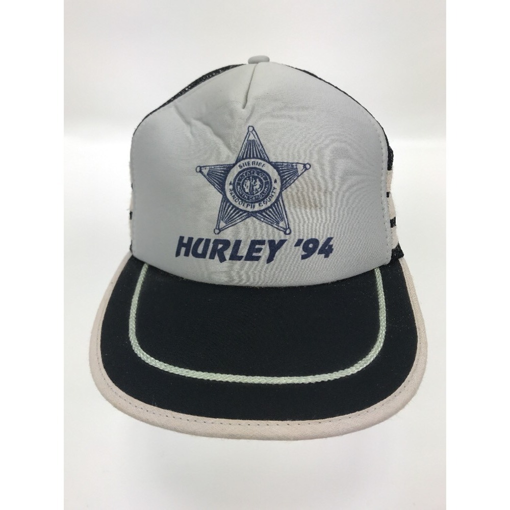 Hurley '94 Snapback Trucker Hat Cap Mesh Striped Sheriff Black Gray Vintage‎